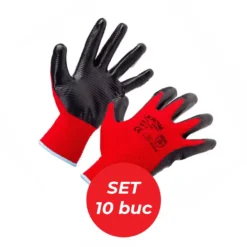 Mănuși protecție nitril roșu:negru K105-set 10